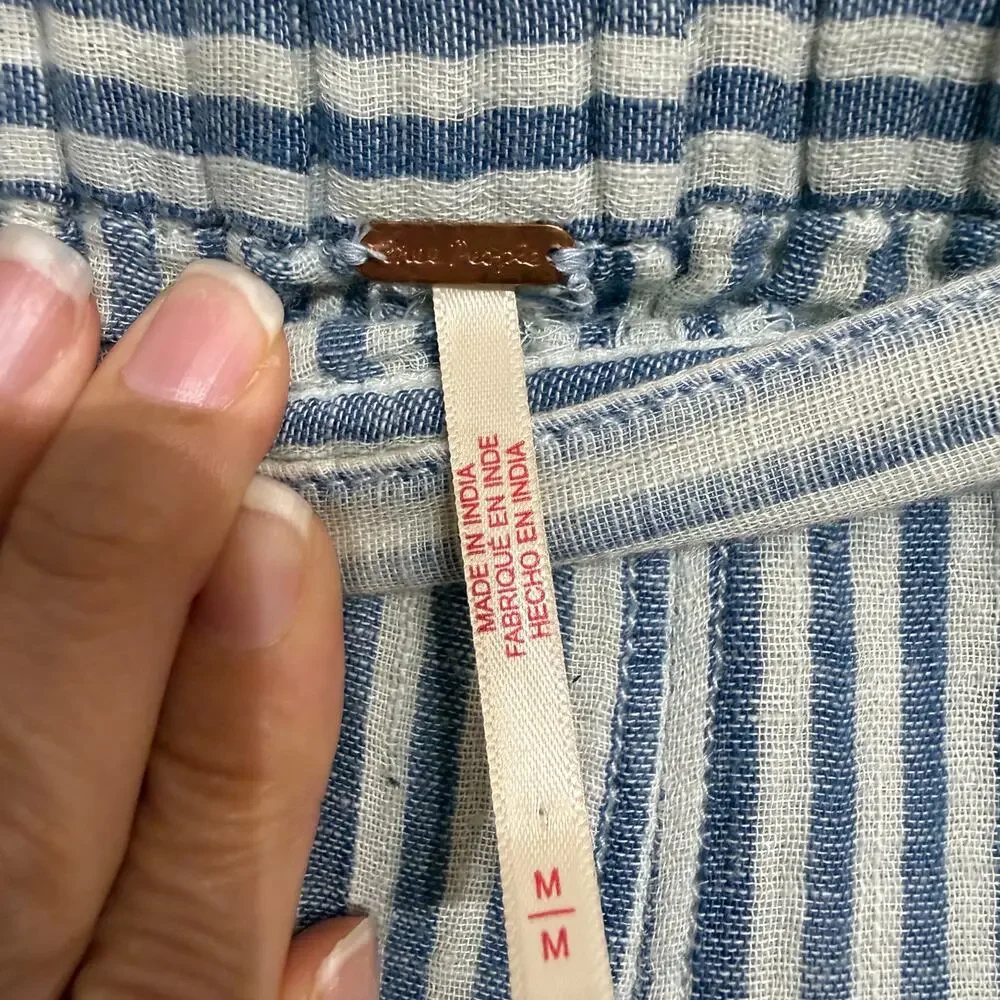 Free People Blue Summer Stripe Candace Midi Skirt Sz M